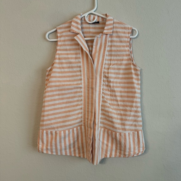 Lafayette 148 New York Tops - Lafayette 148 Striped Sleeveless Linen Blend Top